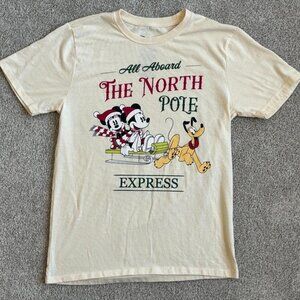 Disney Shirt North Pole Express Mickey Minnie Pluto Cream Size Medium